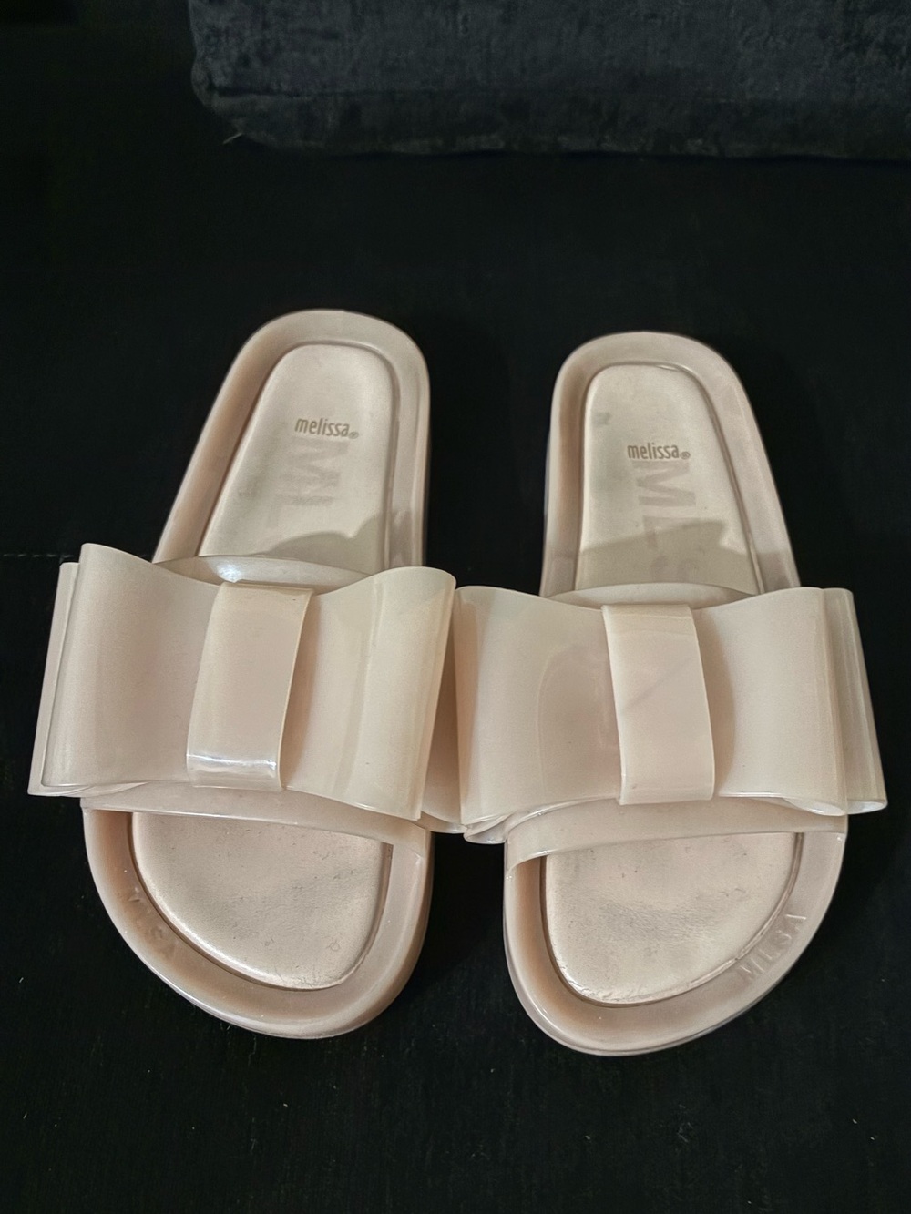 MELISSA Beach Patent Bow Jelly Slide Sandals Flatform Baby Pink Nude Womens